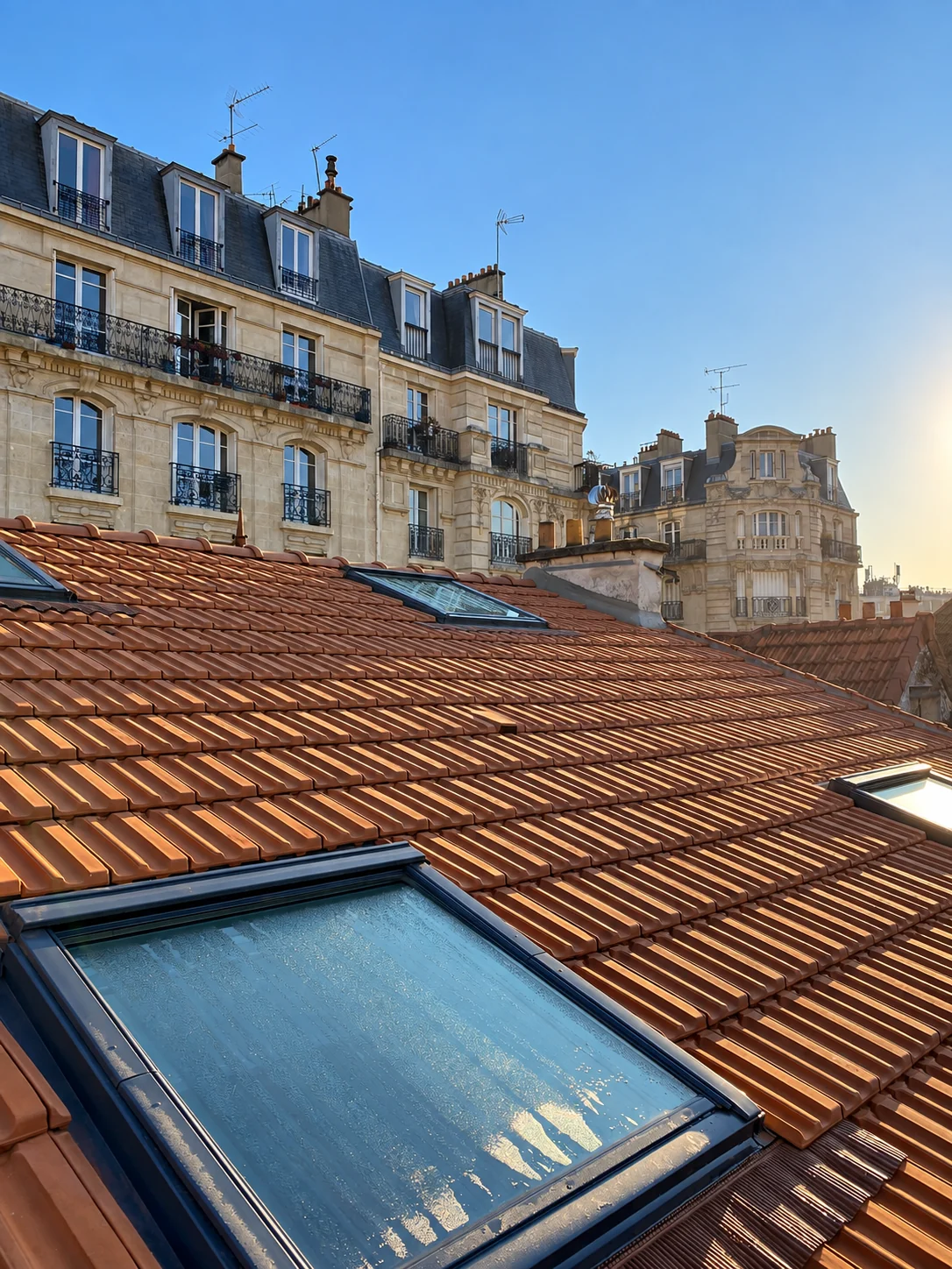 Toiture en tuiles avec fenêtres de toit
